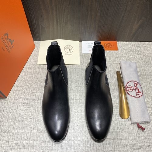 Hermes Leather Chelsea Boots With Leather Sole