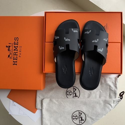 Hermes H Slippers Sheepskin Leather Sole Comfortable