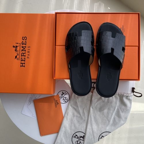Hermes H Slippers Sheepskin Leather Sole Comfortable