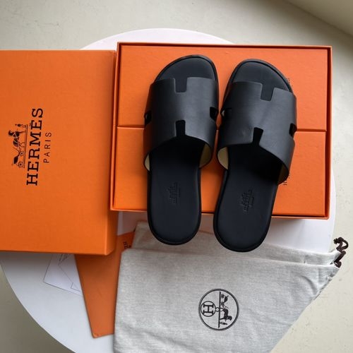 Hermes H Slippers Sheepskin Leather Sole Comfortable