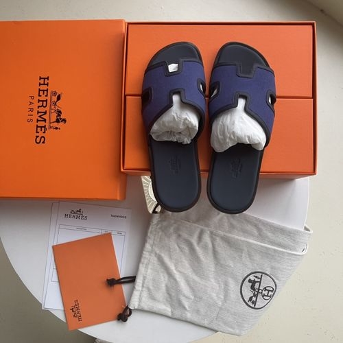 Hermes H Slippers Sheepskin Leather Sole Comfortable