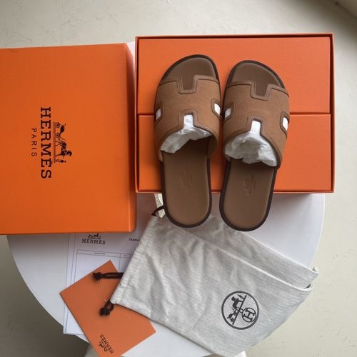 Hermes H Slippers Sheepskin Leather Sole Comfortable