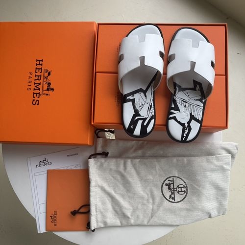 Hermes H Slippers Sheepskin Leather Sole Comfortable