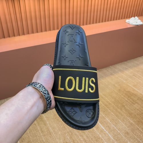Louis Vuitton LV Embroidered Slide Sandals With Sheepskin Lining