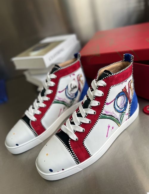Christian Louboutin High-Top Love Print Sneakers, Leather Lined, Sole From Original Factory