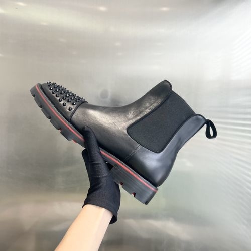 Christian Louboutin Tire Sole Stud Front Black Leather Boots