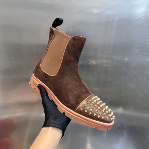 Christian Louboutin Tire Sole Stud Front Brown Suede Boots