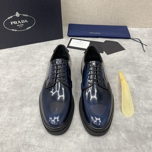 Prada Polished Leather Lace-Up Oxford Shoes