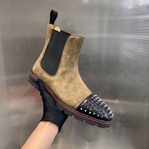 Christian Louboutin Tire Sole Studded Army Green Suede Boots