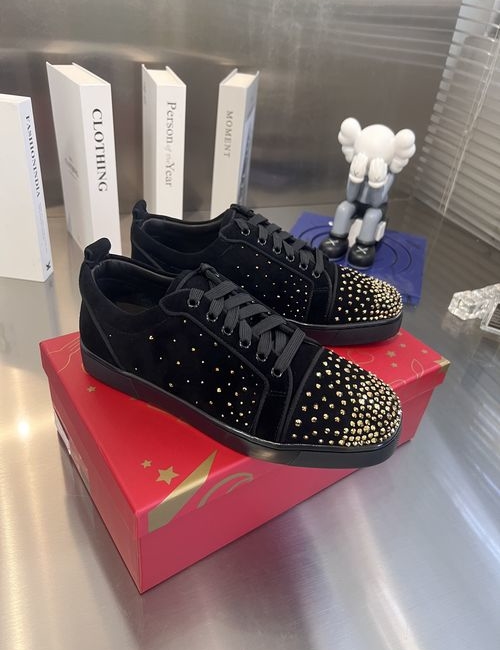 Christian Louboutin Low-top Satin Shoes Rhinestone Decorated