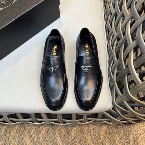 Prada Classic Triangular Logo Leather Loafers