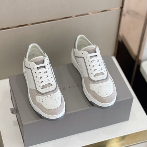 Brunello Cucinelli BC Calfskin Suede Sneakers With Fishbone Sole