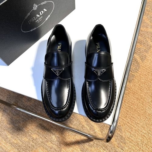 Prada Classic Triangular Logo Leather Loafers