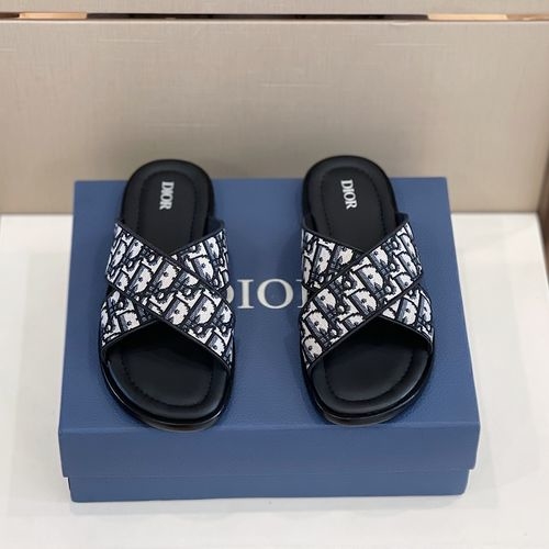 Christian Dior CD Alias Cross-Band Slippers With Oblique Print