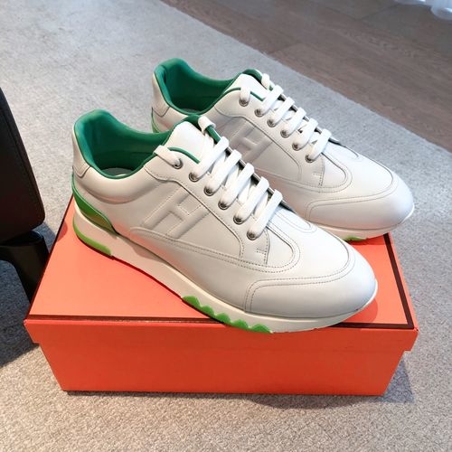 Hermes Vintage Design White Leather Sneakers