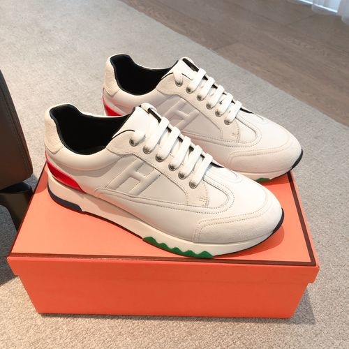 Hermes Vintage Design White Leather Sneakers