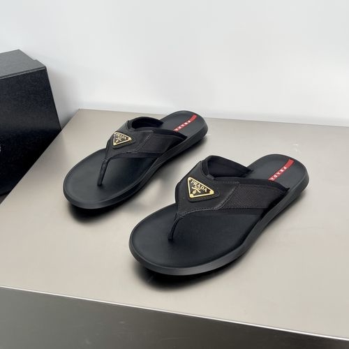 Prada Woven Nylon Leather Flip-flops With Logo