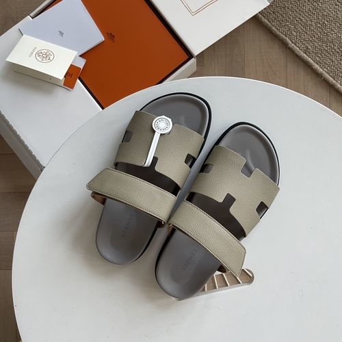 Hermes Epsom Leather Sandals With Adjustable Straps