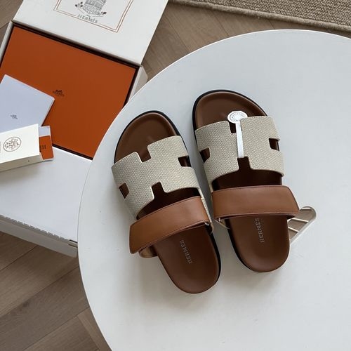 Hermes Epsom Leather Sandals With Adjustable Straps