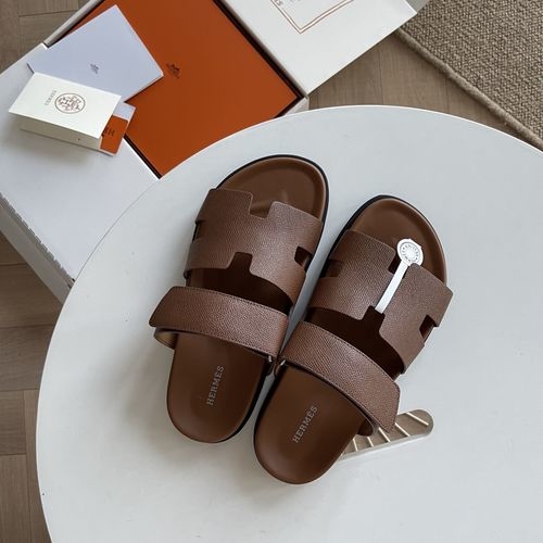 Hermes Epsom Leather Sandals With Adjustable Straps