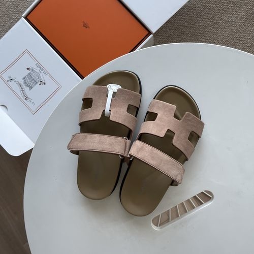Hermes Epsom Leather Sandals With Adjustable Straps