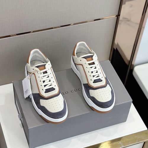 Brunello Cucinelli BC Calfskin Suede Sneakers With Crest Detail