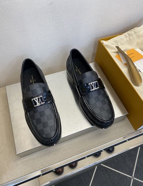 Louis Vuitton LV Damier Pattern Formal Leather Loafers