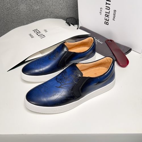 Berluti Dark Blue Leather Sneakers With Soft Sole