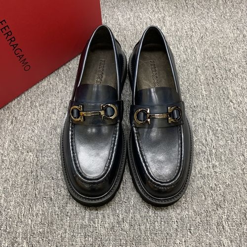 Ferragamo Moccasin Shoes With Hardware Buckle And Stitching