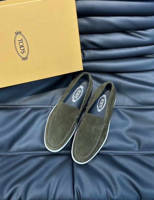 Tods Suede Leather Loafer Shoes With Rubber Sole