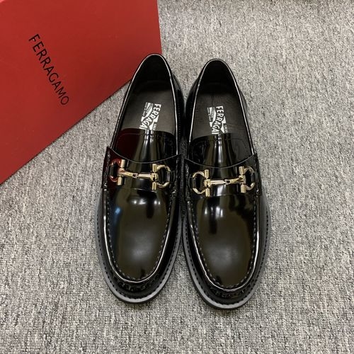 Ferragamo Patent Leather Stitched Casual Dress Shoes