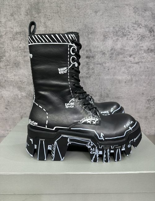 Balenciaga Logo Round Toe Chunky Sole Boots