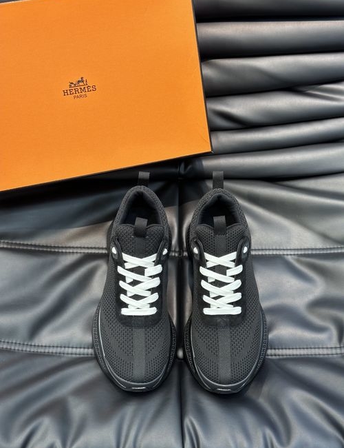 Hermes Layered Leather Casual Sneakers With Rubber Sole