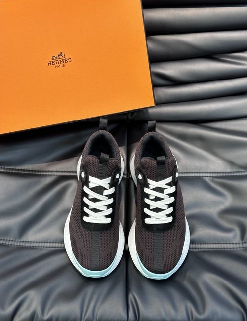 Hermes Layered Leather Casual Sneakers With Rubber Sole