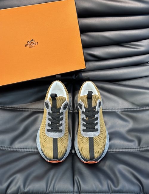 Hermes Layered Leather Casual Sneakers With Rubber Sole