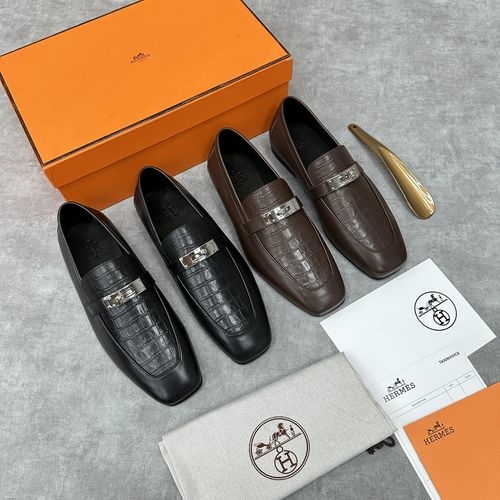 Hermes Giovanni Loafers With Plated Buckle Leather Sole