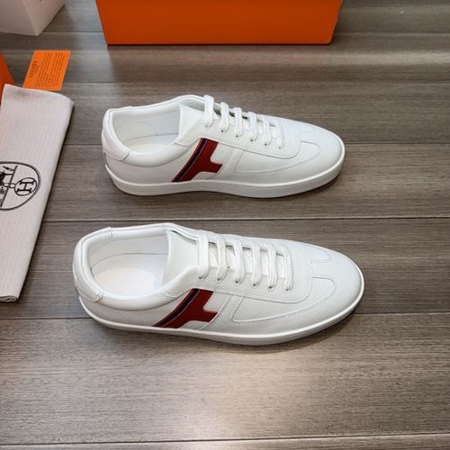 Hermes Calfskin Leather Casual Shoes With H Stitching