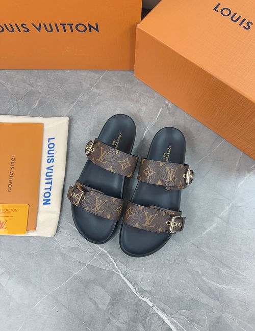 Louis Vuitton LV Slides Adjustable Buckle Leather Upper Layered Outsole