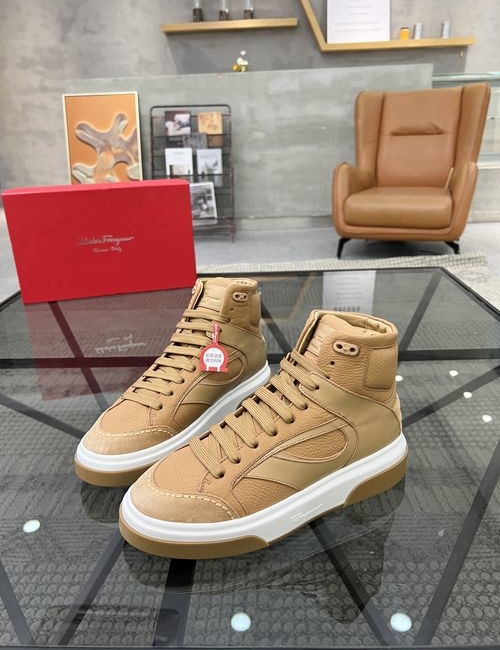 Ferragamo Premium High-top Leather Sneakers