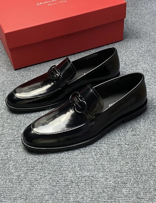 Ferragamo Leather Slip-on Casual Shoes With Box