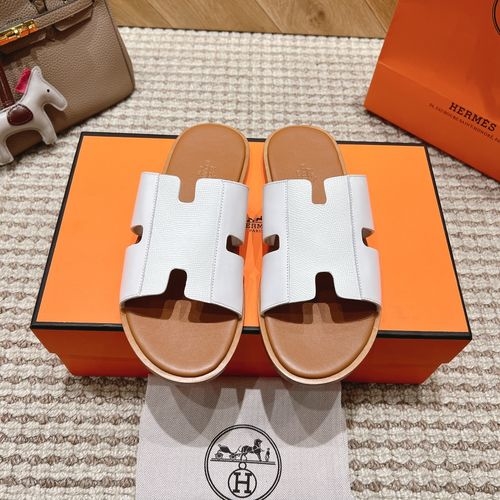 Hermes Genuine Leather Slides Sheepskin Lining Rubber Outsole