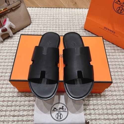 Hermes Genuine Leather Slides Sheepskin Lining Rubber Outsole