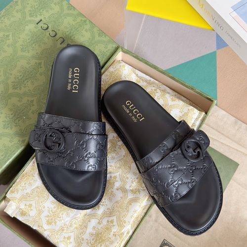 Gucci Monogram Flip-flop Sandals Leather Upper TPU Sole