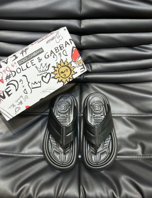 Dolce & Gabbana DG Genuine Leather Slide Sandals
