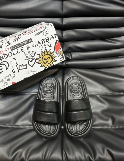 Dolce & Gabbana DG Genuine Leather Slide Sandals