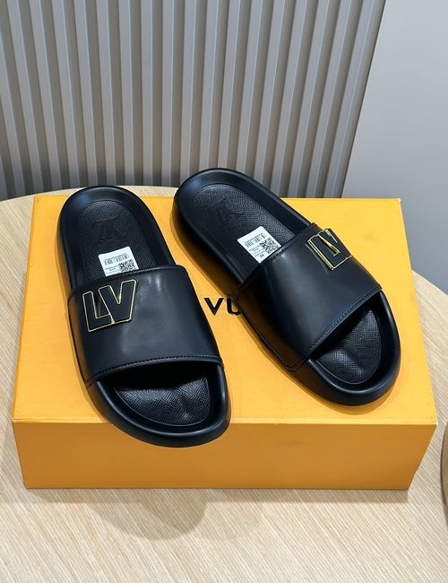 Louis Vuitton LV Suede Stitched Slide Sandals With Rubber Outsole