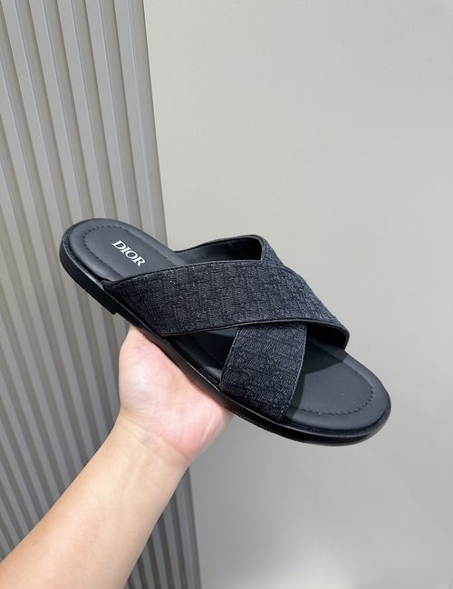 Christian Dior CD Alias Grained Leather Slides With Oblique Prints
