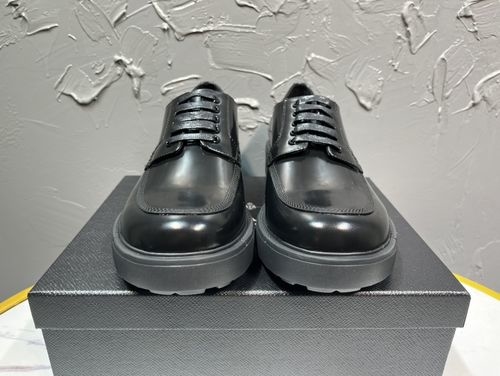 Prada Lace-up Derby Glossy Leather Loafers