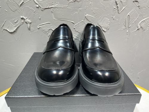 Prada Lace-up Derby Glossy Leather Loafers