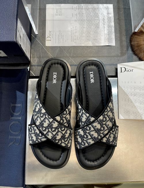 Christian Dior CD Slides Sandals Cowhide Oblique Printed Non-slip Soles